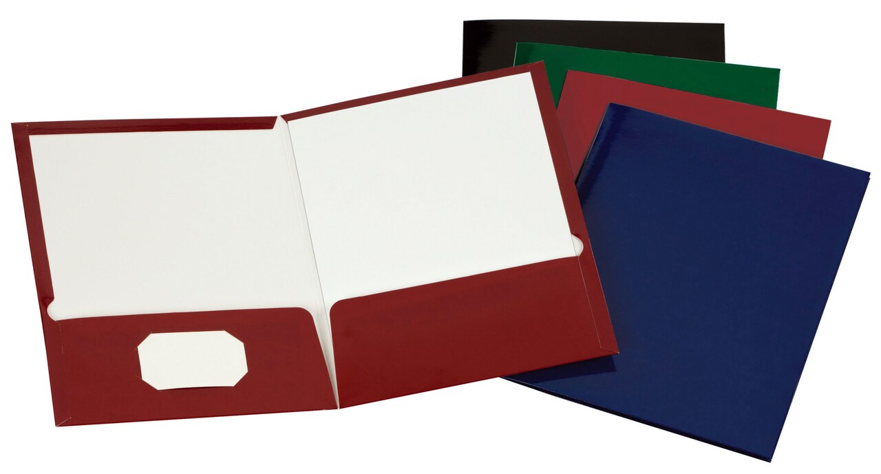 Oxford Laminated 2-Pocket Folder, Assorted Colors, Pack of 25